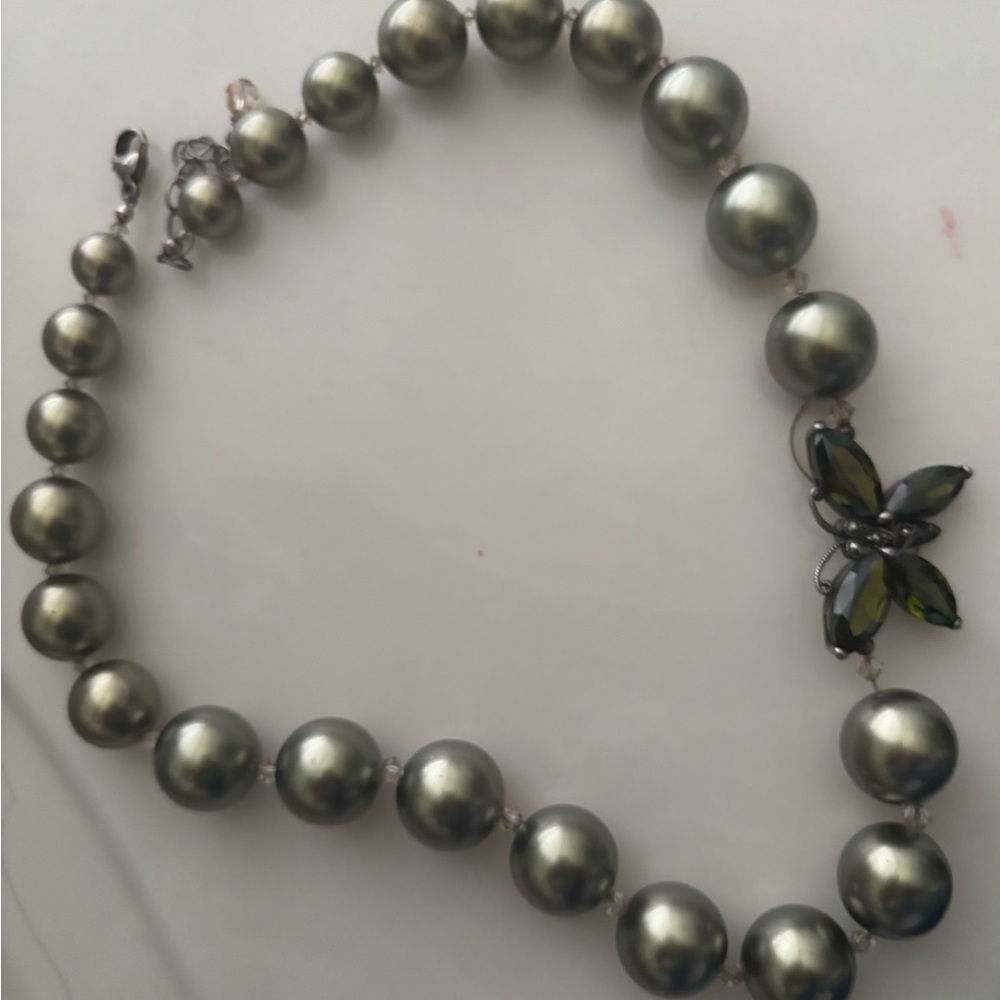 Elegant Silver Beaded Necklace with Butterfly Accent